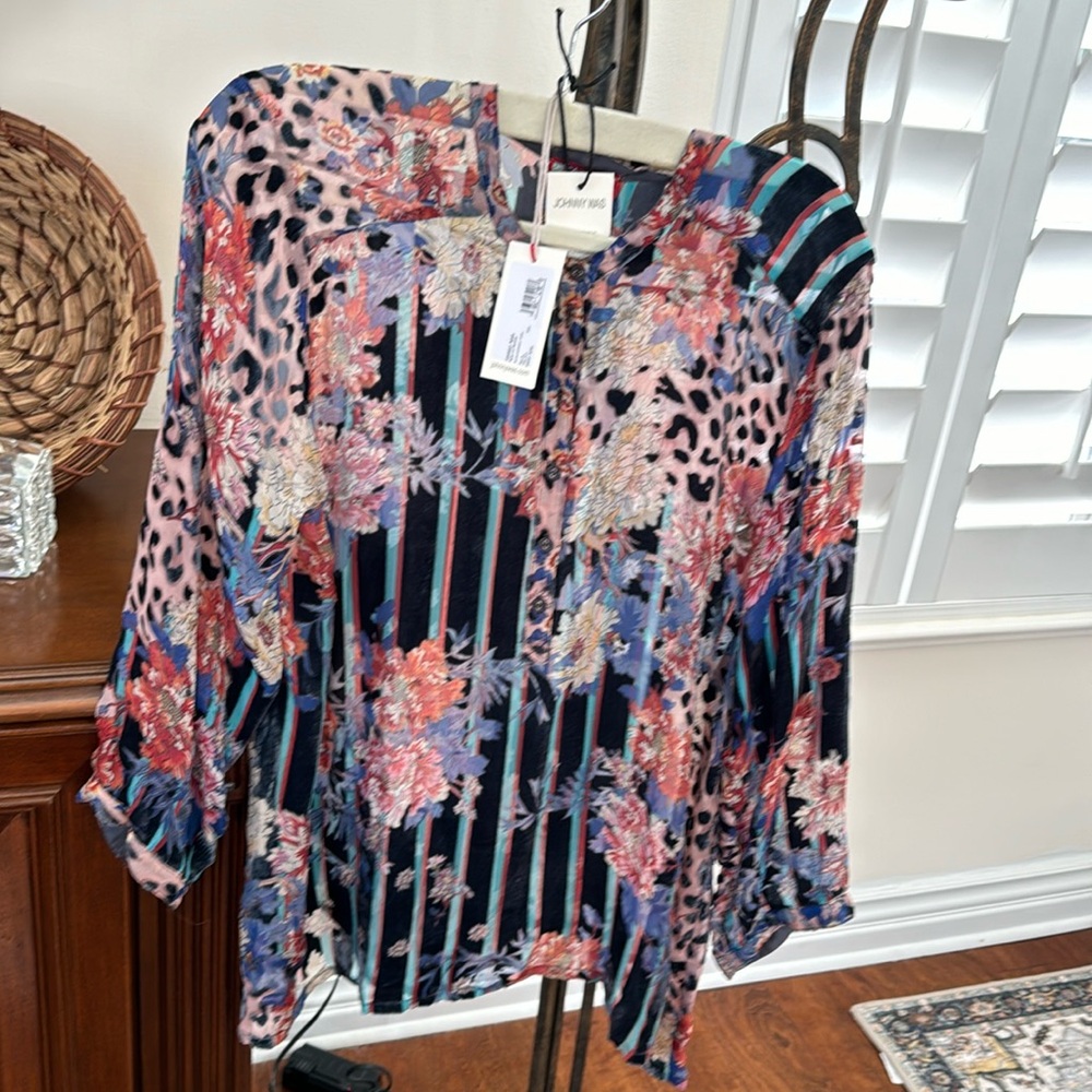 Johnny Was shirt  burnout tunic. Multi color